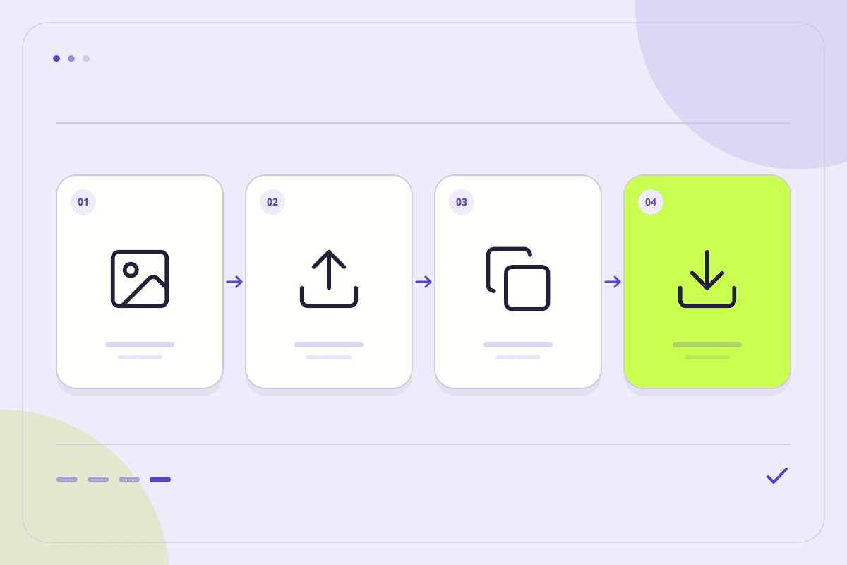 Illustration of image, upload, copy and download icons connected by arrows.